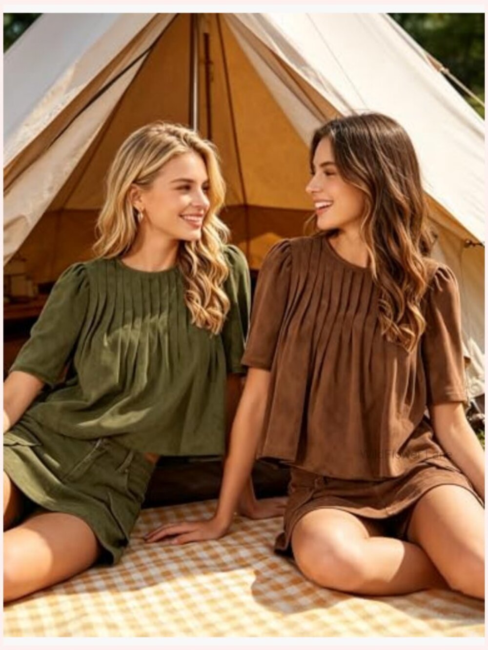 Faux Suede Babydoll Top Pleated Peplum Blouse Short Sleeve Pullover - Picture 7 of 7